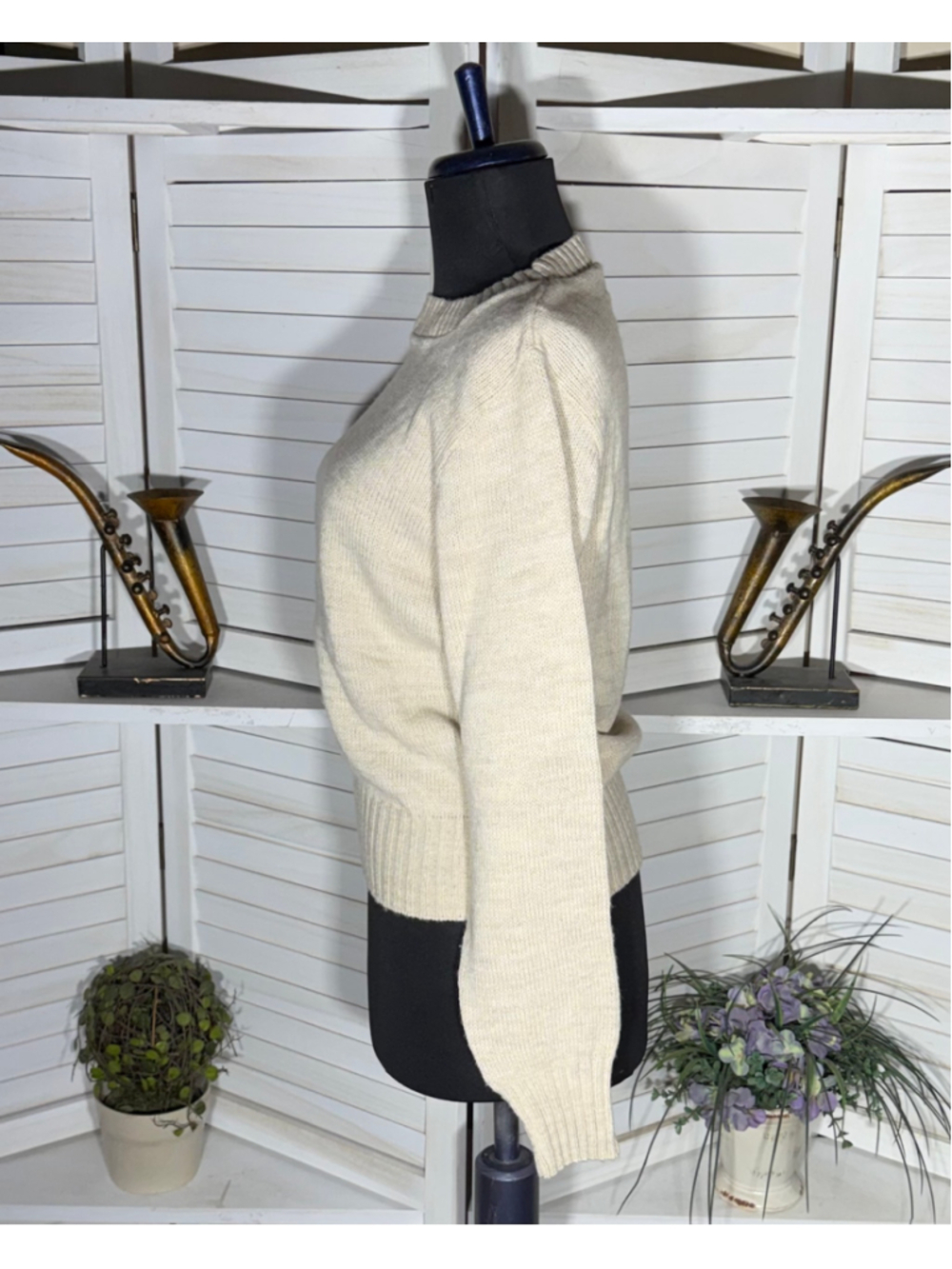 Vintage 90s sweater light beige preppy lightweight granola girl USA academia S